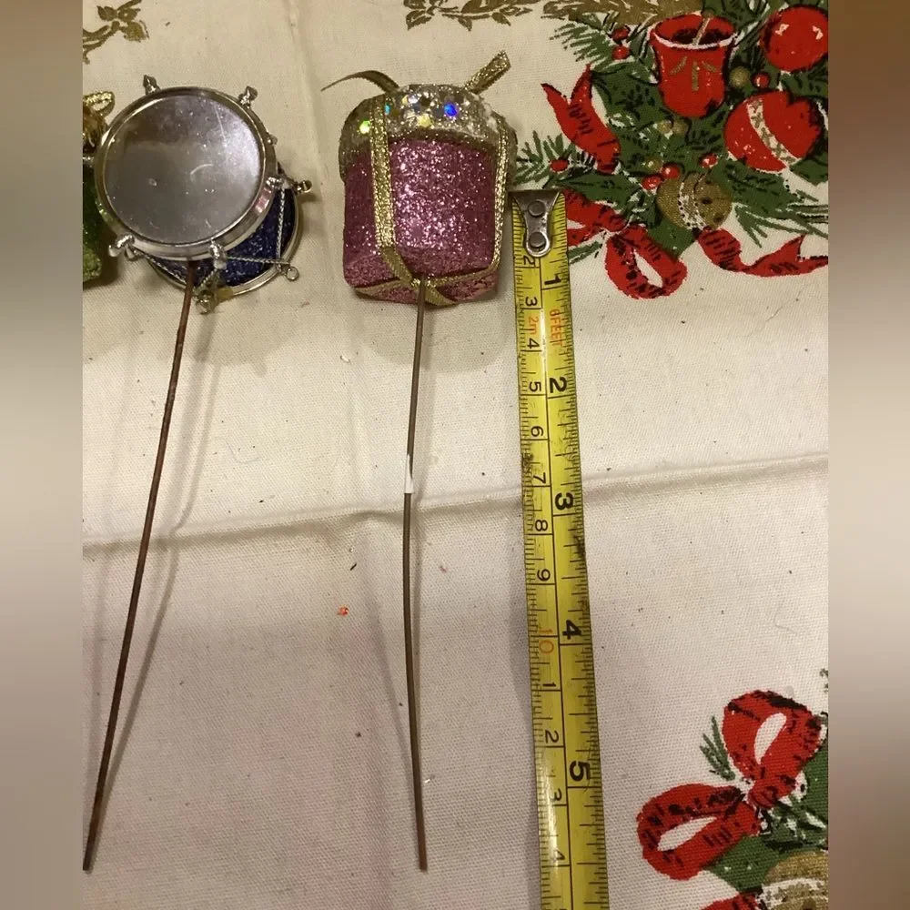 Christmas Glittery Drum Stick Pin & Ornaments Set 12 Pieces